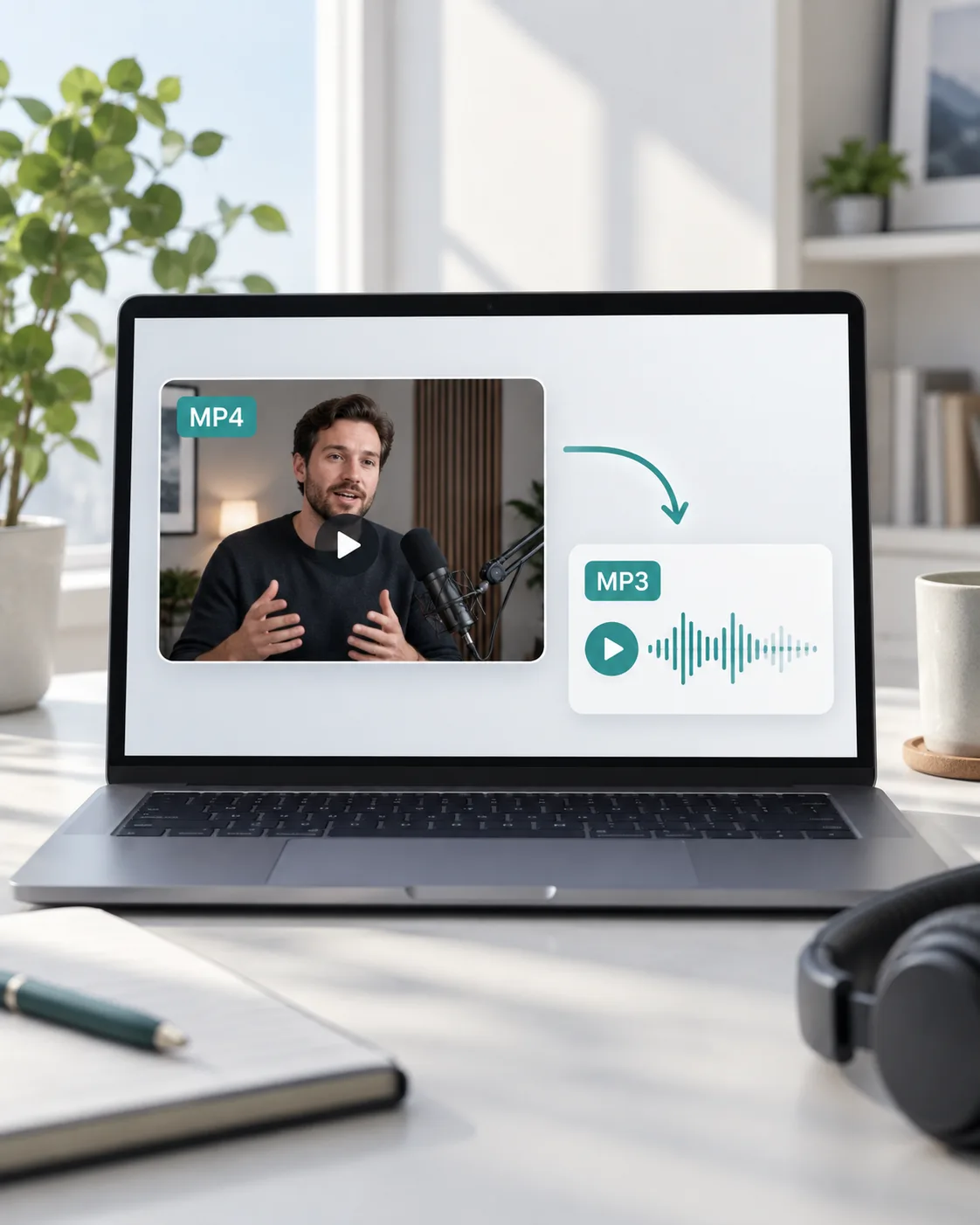MP4 video of a speaker becoming a separate MP3 audio waveform