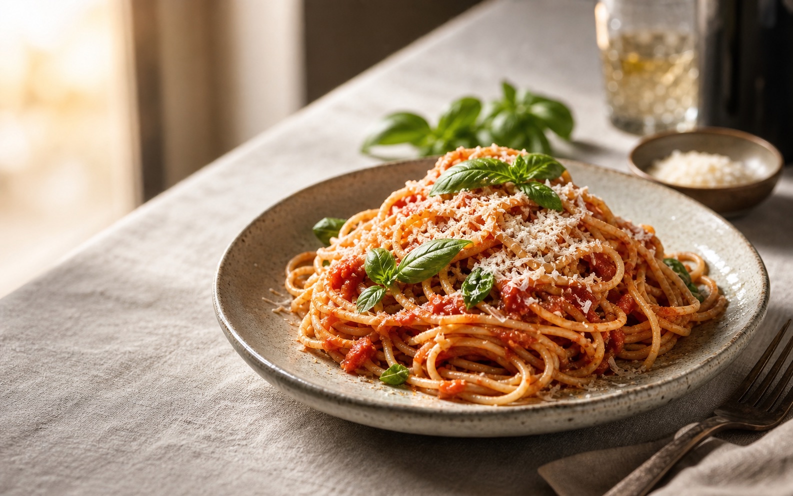 Comparison showing a generic centered pasta crop versus a banner-ready pasta image with wider composition and sharper detail. result
