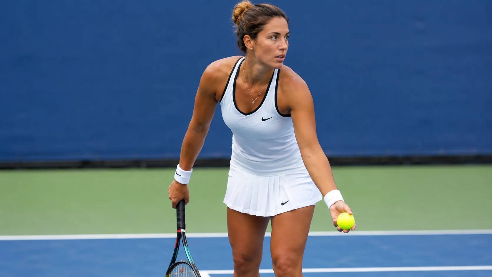 Comparison showing a tennis action photo versus a tennis-court selfie for a specific use case.