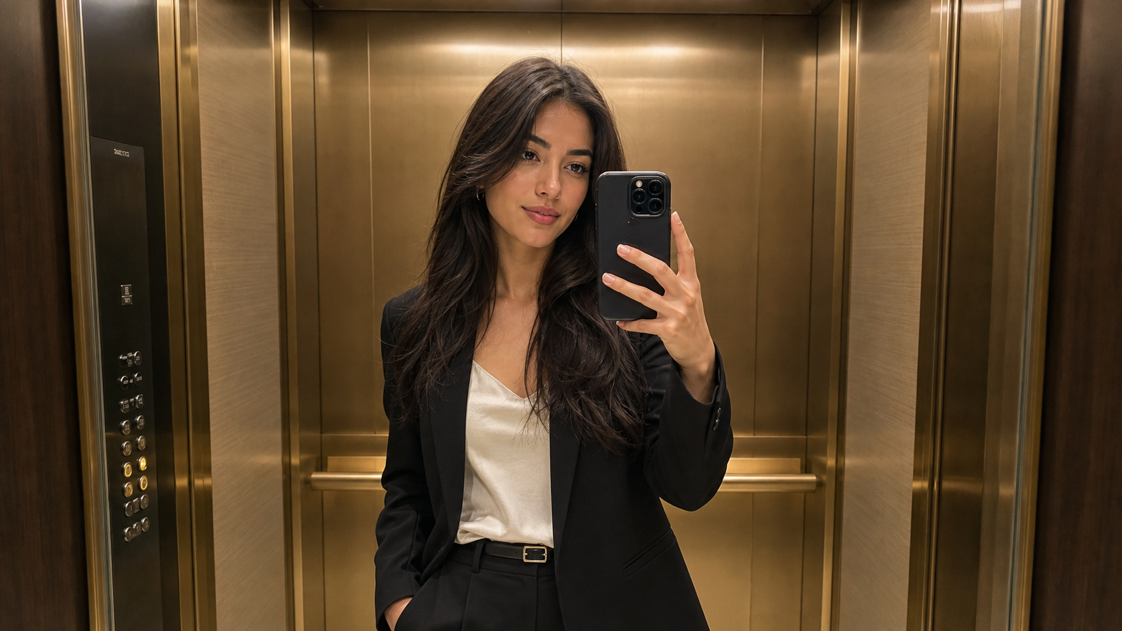 Mirror selfie example for the AI Selfie Generator hero carousel.