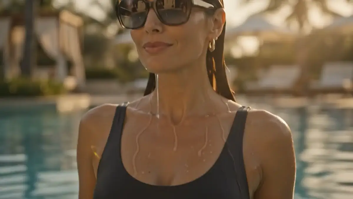 Woman rising from a luxury resort pool preview