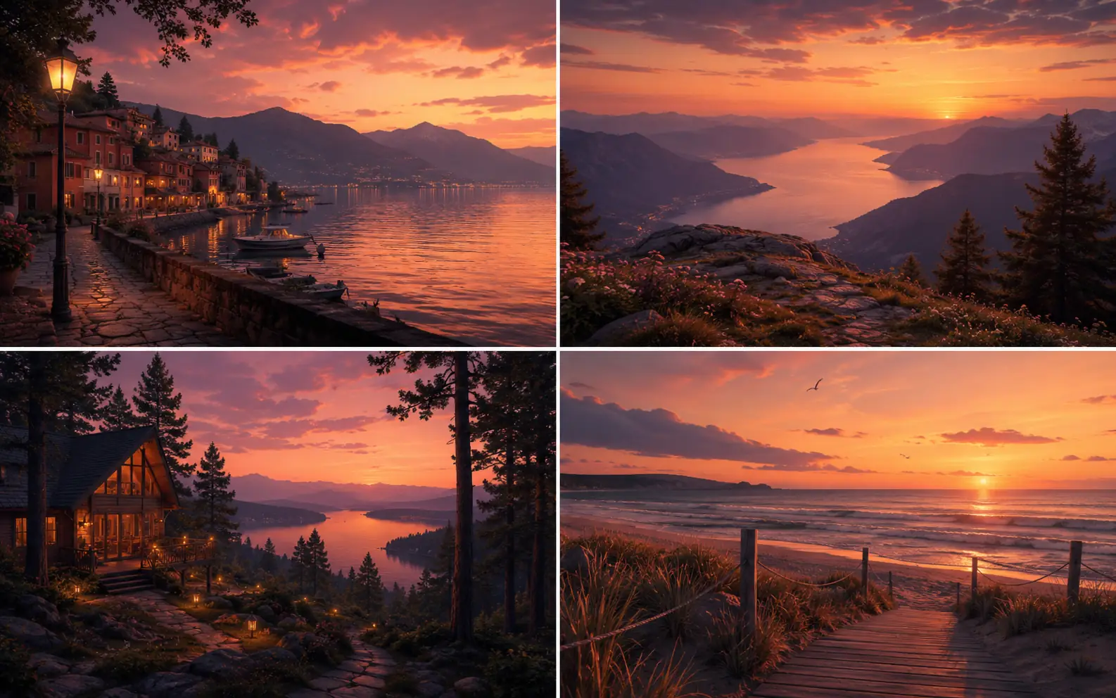 Four warm sunset wallpaper variations in a matching visual style.