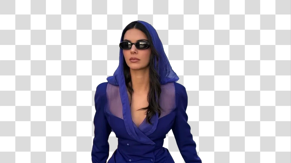 Before-and-after comparison of a portrait with the outdoor background removed.