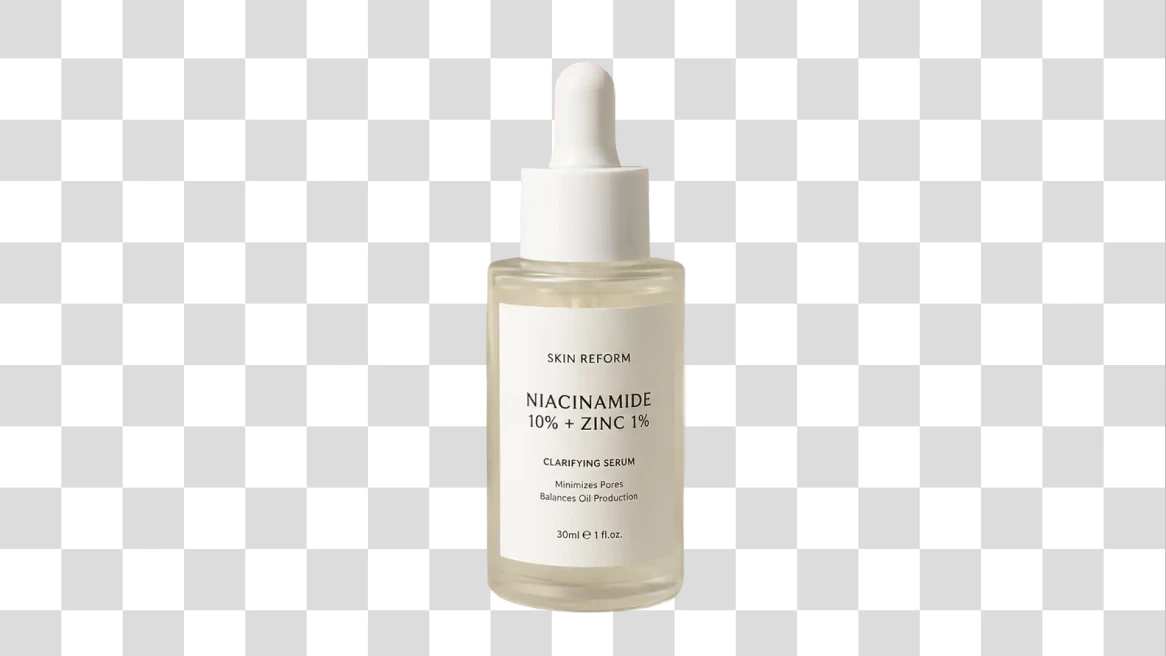 Before-and-after comparison of a skincare serum bottle with the product background removed. result