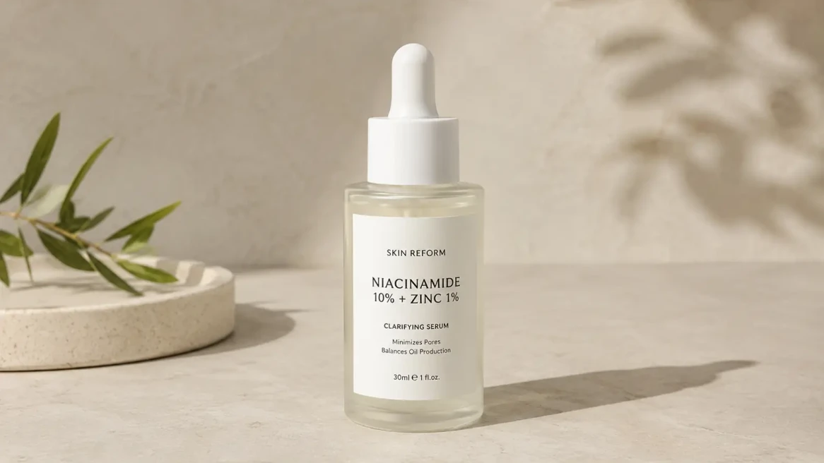 Before-and-after comparison of a skincare serum bottle with the product background removed.