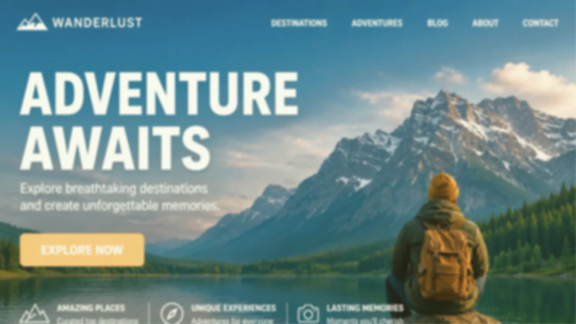 Before-and-after comparison of a travel banner sharpened for clearer headline text, icons, and mountain edges.