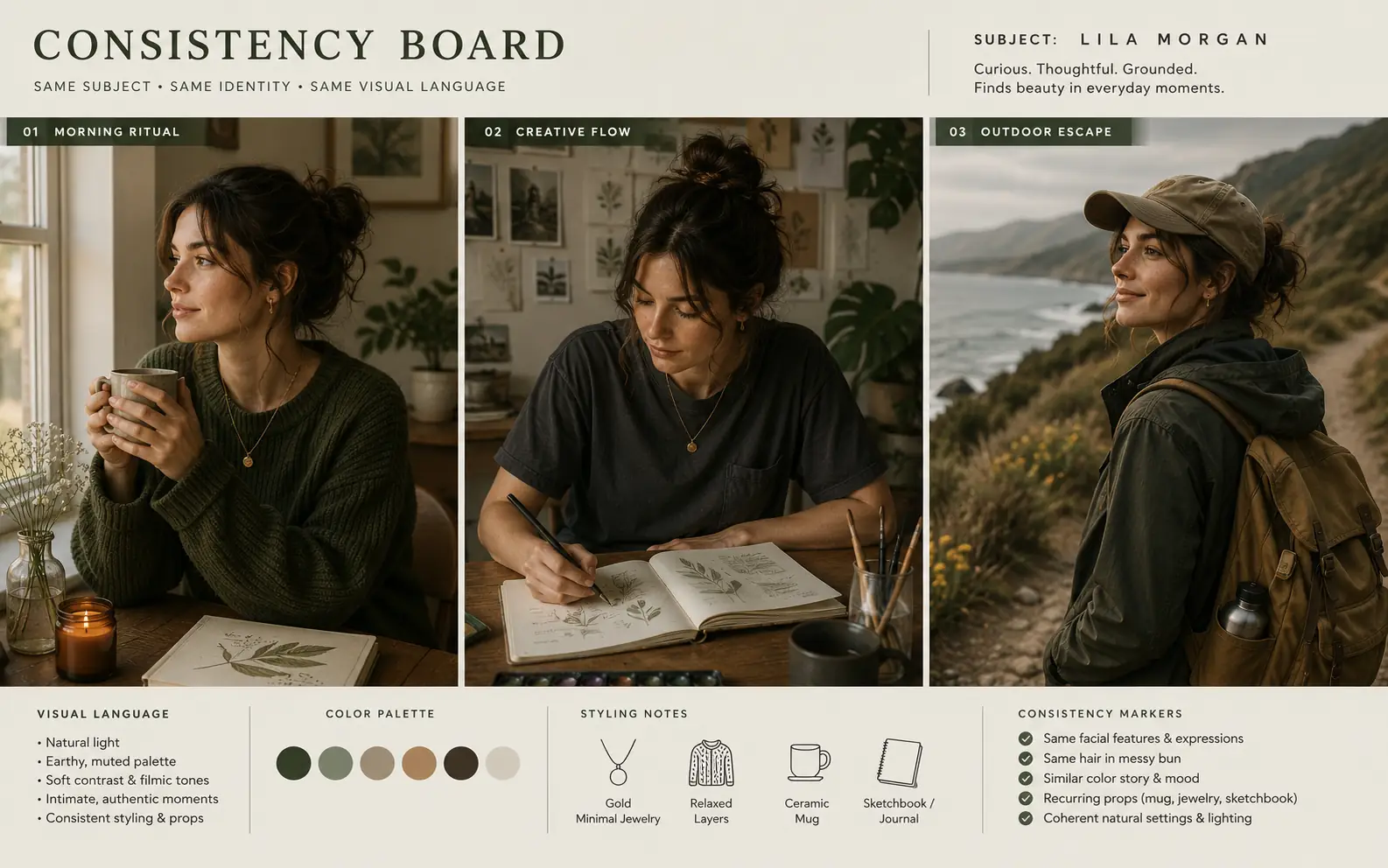 Matching subject set example with the same person across multiple scenes.