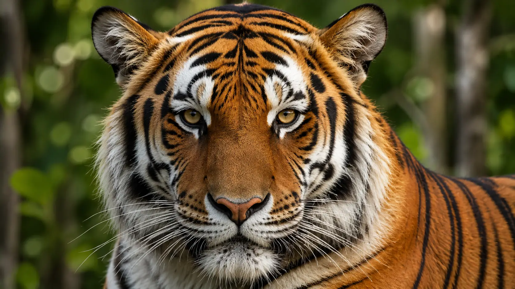Before-and-after comparison of a pixelated tiger photo enlarged with clearer facial detail.
