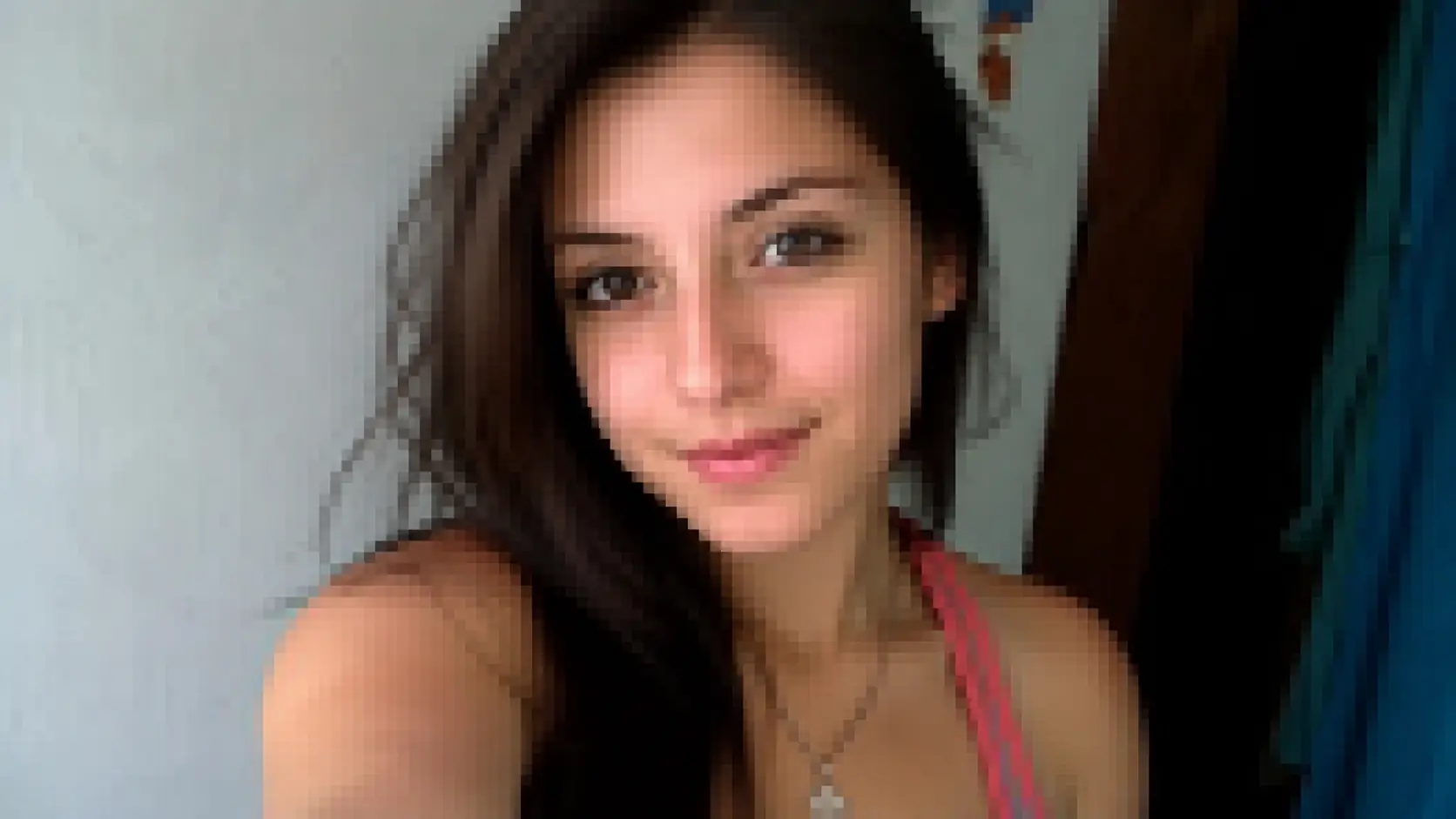 Before-and-after comparison of a pixelated portrait enlarged into a cleaner image.