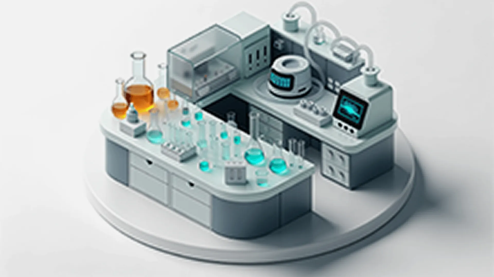 Before-and-after comparison of a low-resolution lab illustration enlarged with cleaner equipment, glassware, and scene detail.