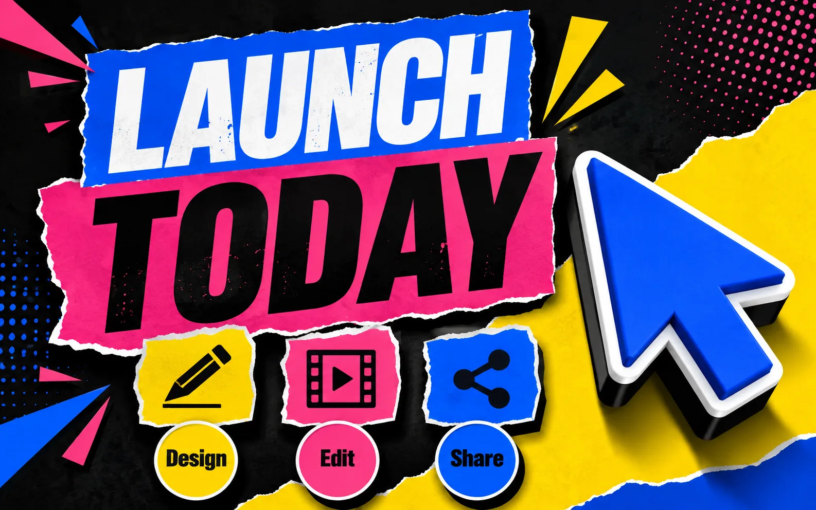 Nano Banana 2 readable poster example with the headline Launch Today and short labels.