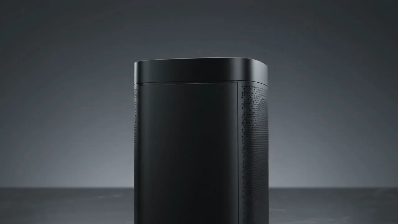A black cylindrical product revealed against a clean studio backdrop.
