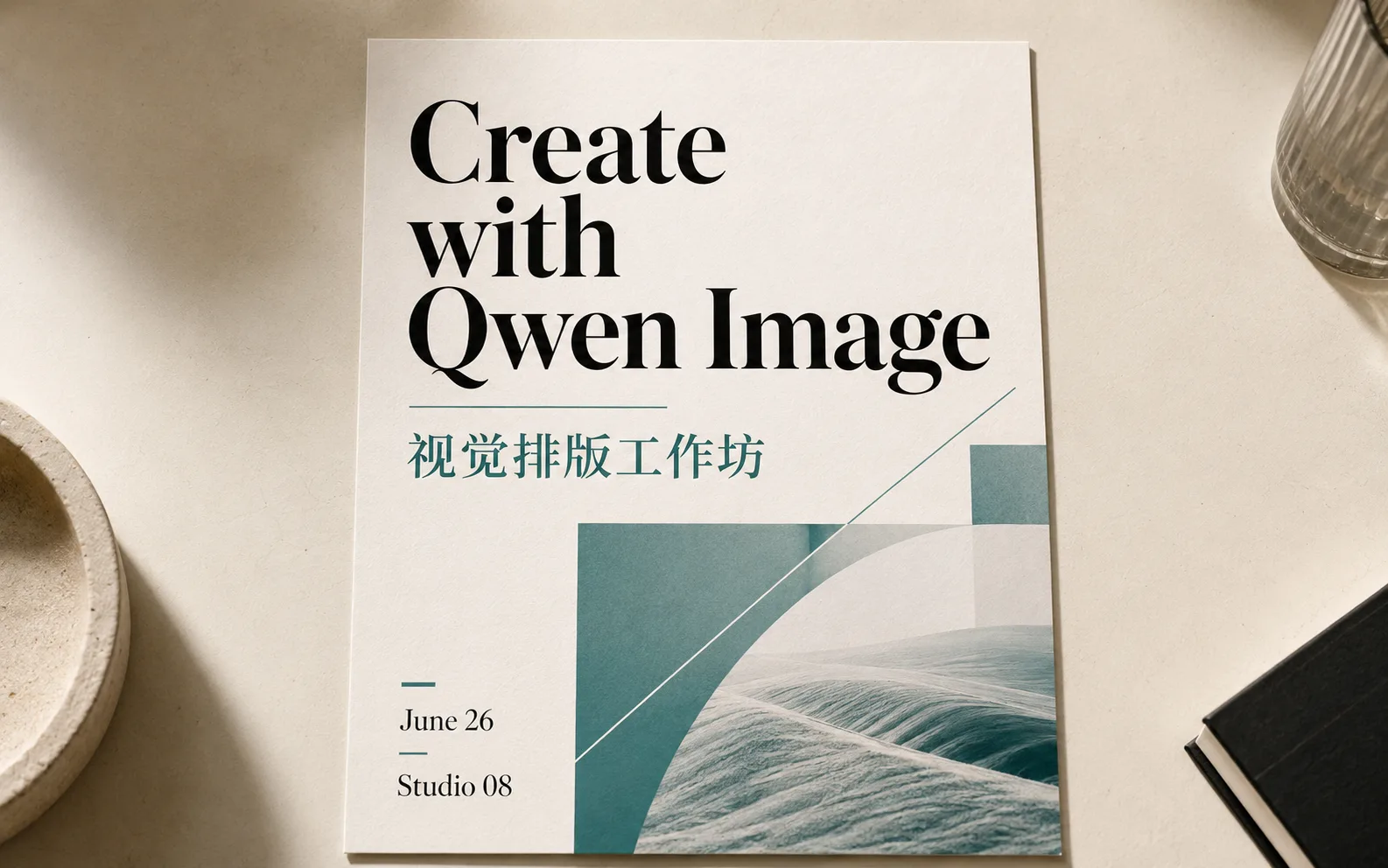 Bilingual Qwen Image workshop poster with readable English and Chinese typography.