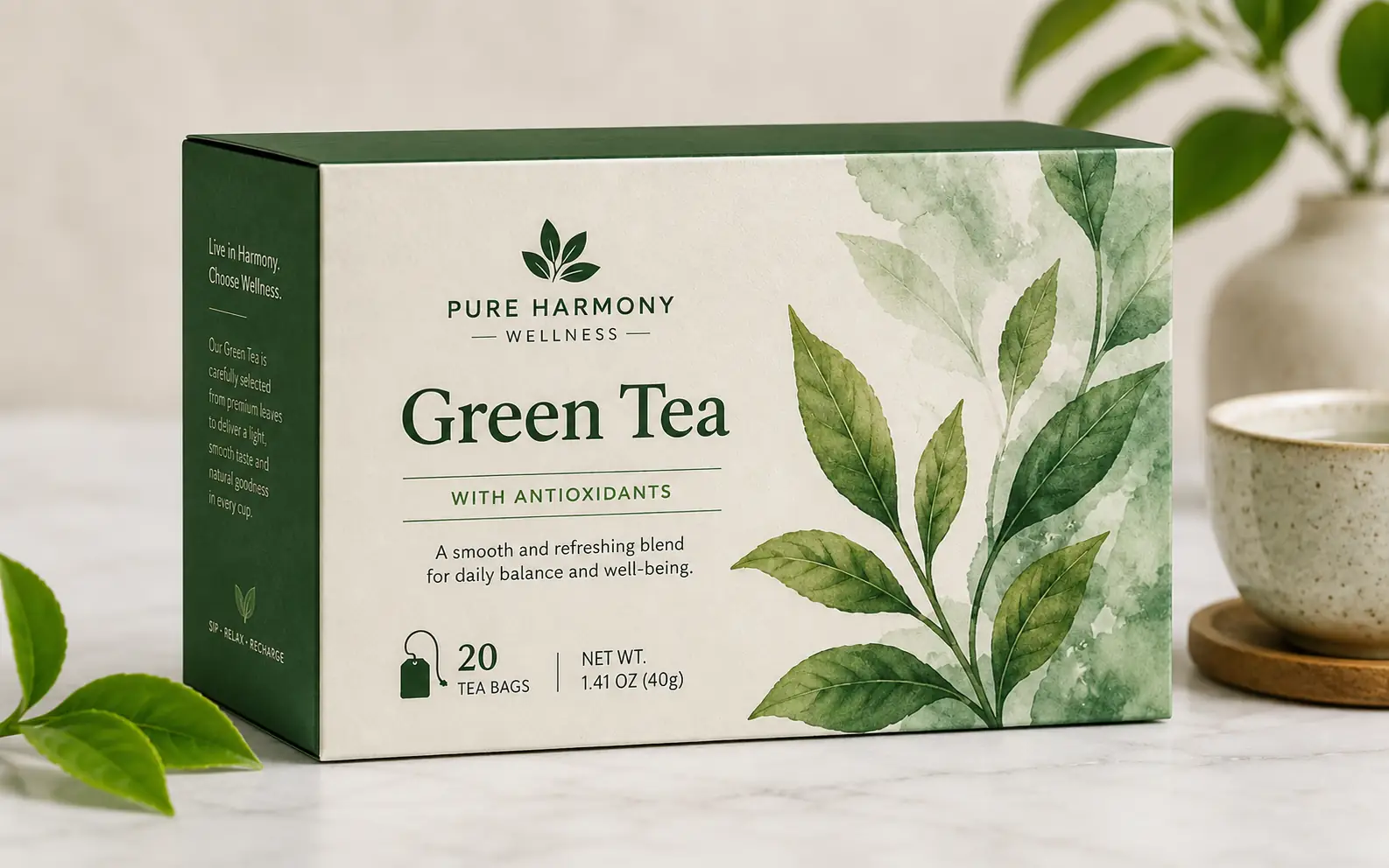Before-and-after comparison of a product badge removed from a green tea package photo. result