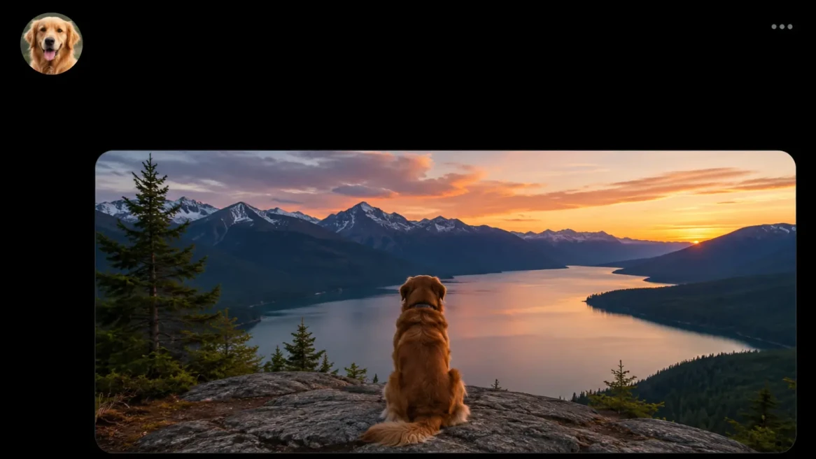 Before-and-after comparison of social post text removed above a mountain lake image. result