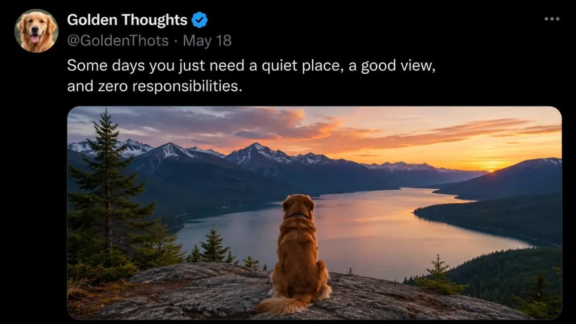 Before-and-after comparison of social post text removed above a mountain lake image.