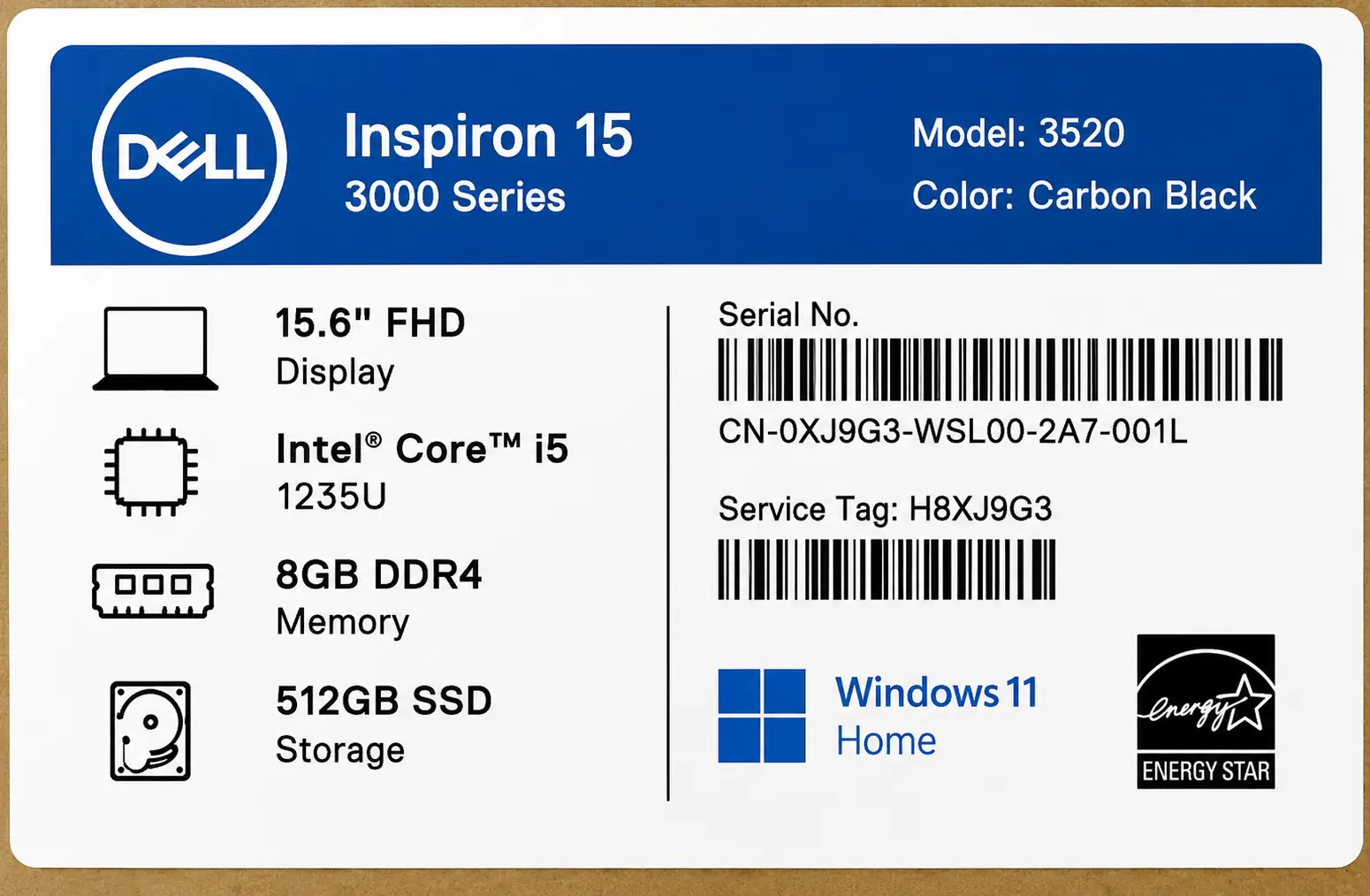 Before-and-after comparison of a blurred laptop label restored for more readable product text and barcode edges. result