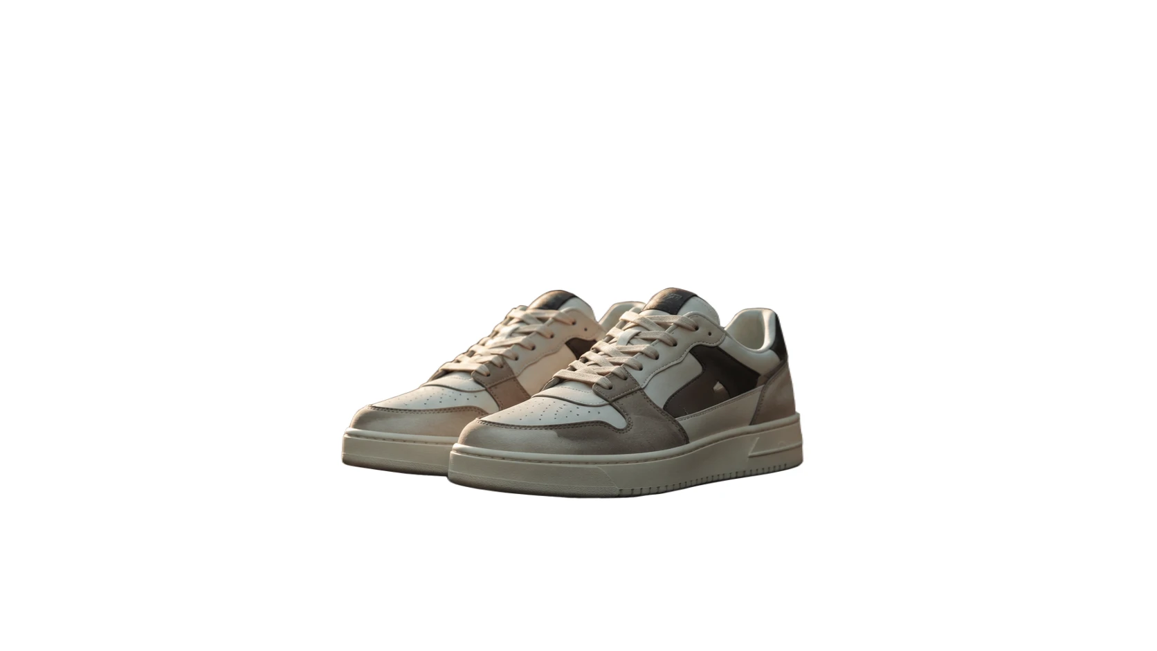 Before-and-after comparison of a pair of sneakers changed from a street scene to a white background. result