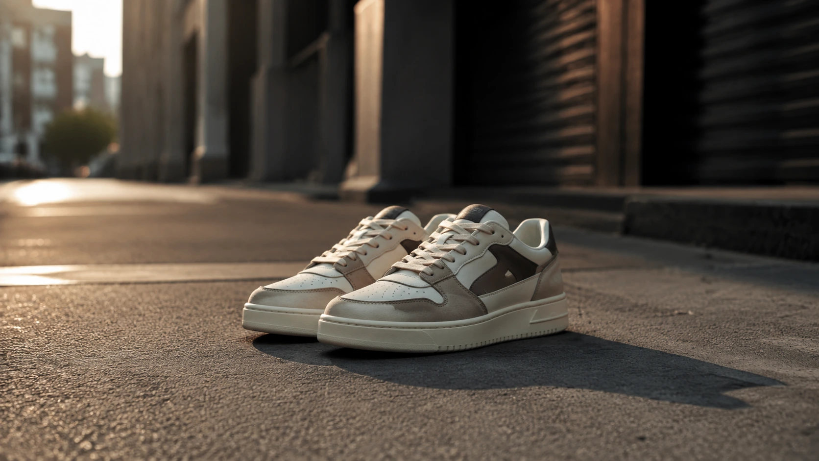 Before-and-after comparison of a pair of sneakers changed from a street scene to a white background.